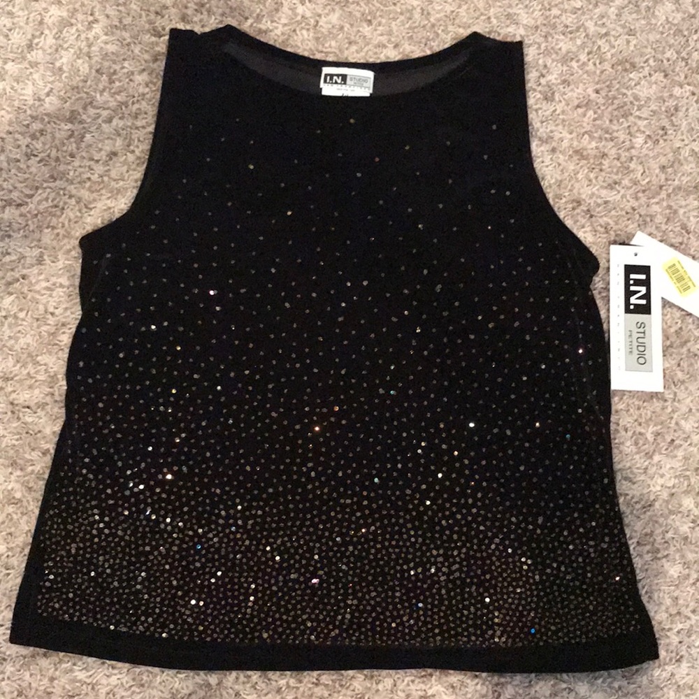 NWT I.N. Studio velvet tank with sequins and beads